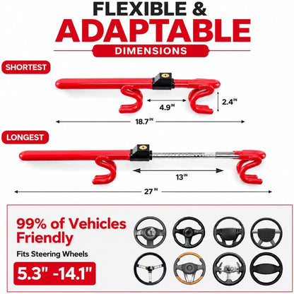 Steering Wheel Lock with Faraday Pouch for Car Keys, Upgraded Anti-Theft Protection, Universal Fit