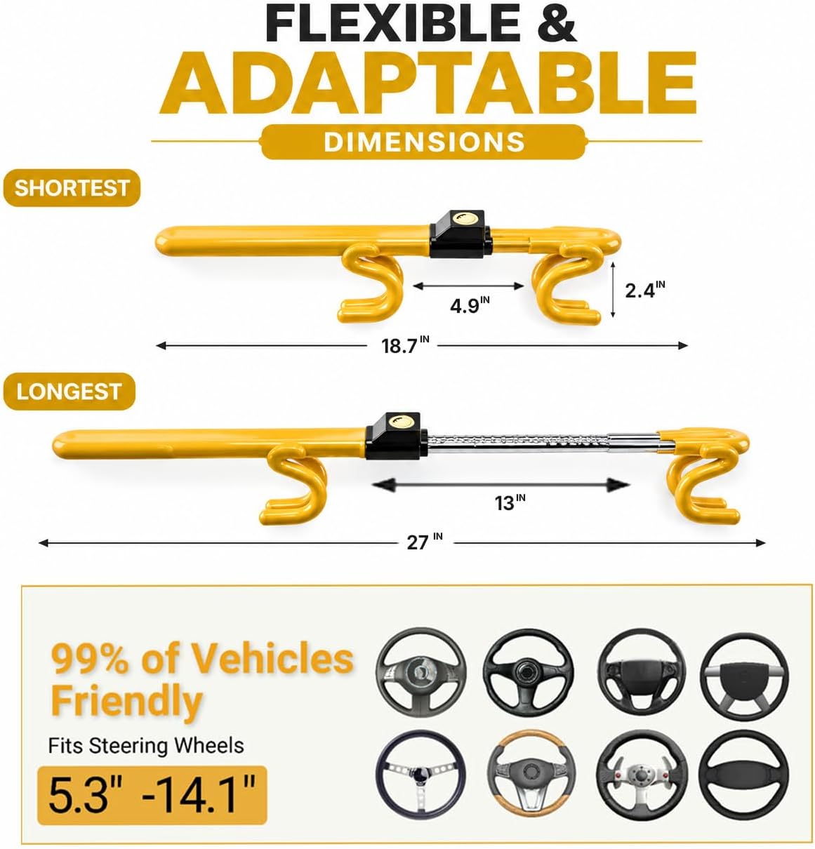 Steering Wheel Lock with Faraday Pouch for Car Keys, Upgraded Anti-Theft Protection, Universal Fit
