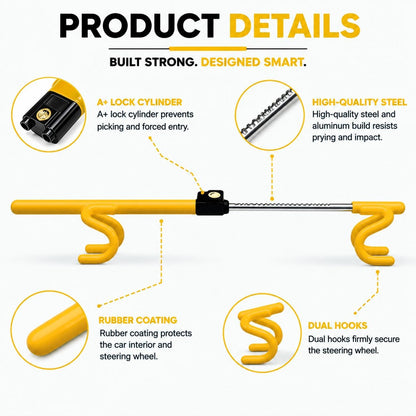 Steering Wheel Lock with Faraday Pouch for Car Keys, Upgraded Anti-Theft Protection, Universal Fit