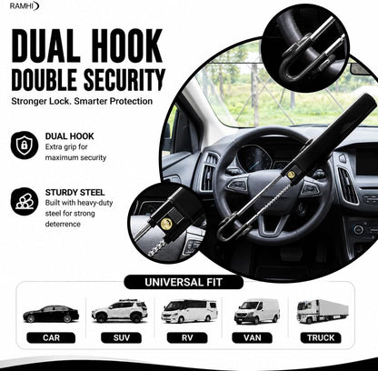 Steering Wheel Lock with Faraday Pouch for Car Keys, Upgraded Anti-Theft Protection, Universal Fit