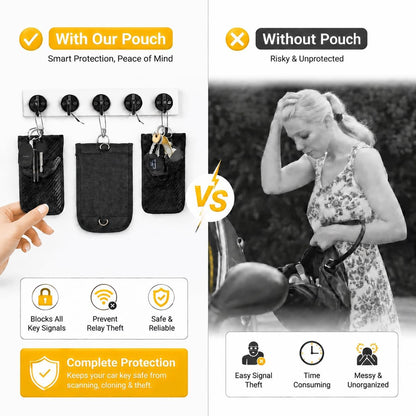 Steering Wheel Lock with Faraday Pouch for Car Keys, Upgraded Anti-Theft Protection, Universal Fit