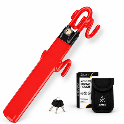 Steering Wheel Lock with Faraday Pouch for Car Keys, Upgraded Anti-Theft Protection, Universal Fit