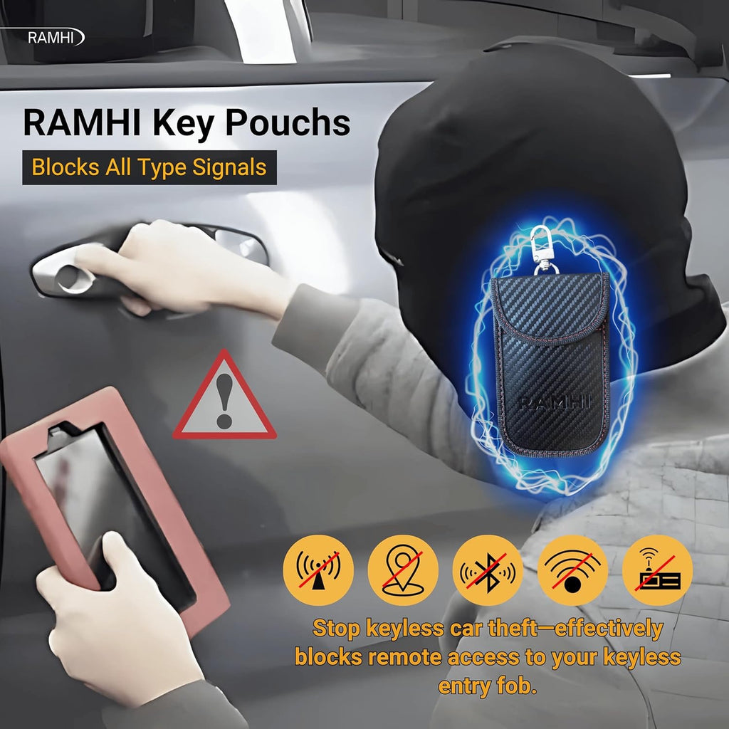 2 Designs Yellow/Black Anti-Theft Steering Wheel Lock with 2 Keys & Signal Blocker Pouch