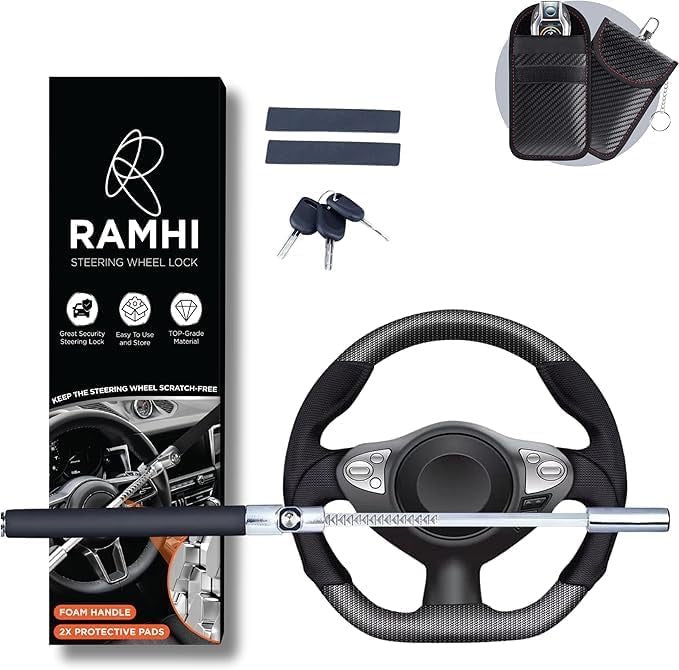 B9 Pro Heavy Duty Anti-Theft Steering Wheel Lock with Signal Blocker Pouch