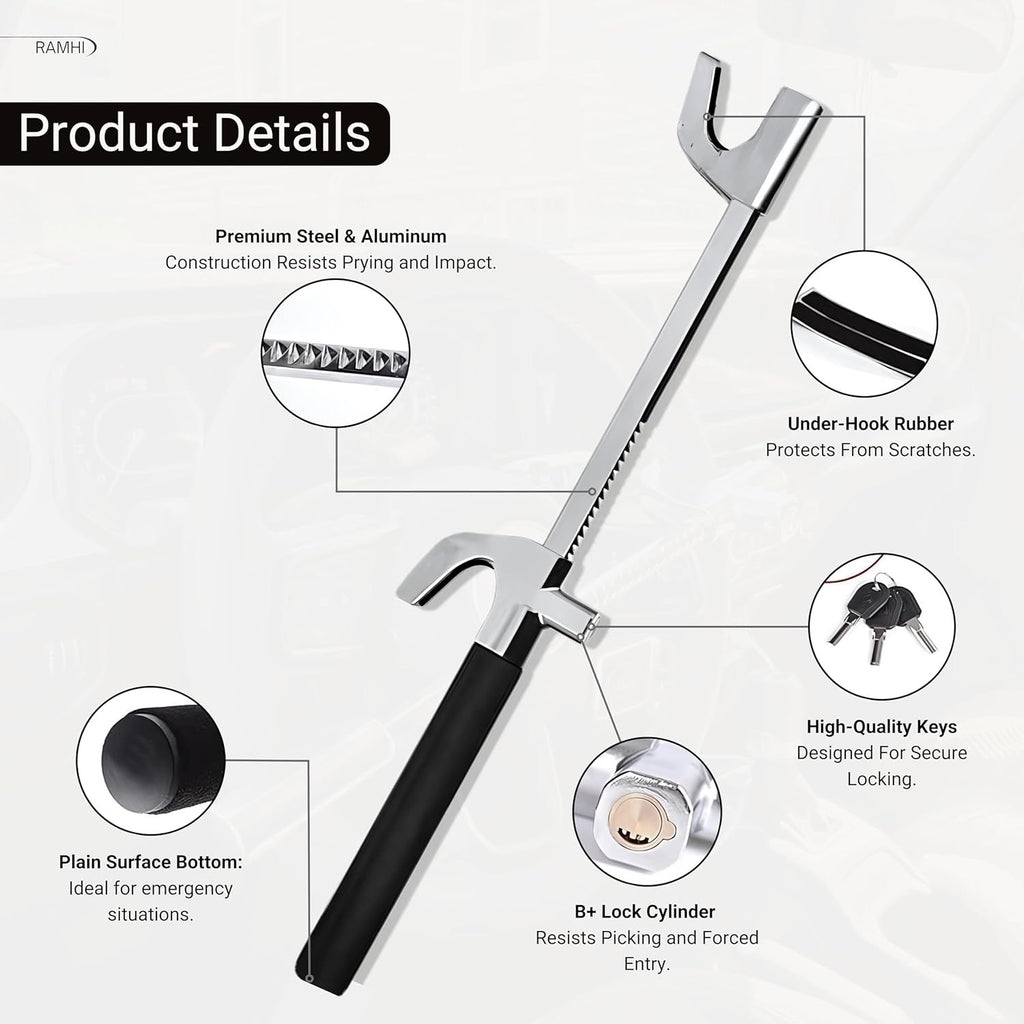 B9 Pro Heavy Duty Anti-Theft Steering Wheel Lock with Signal Blocker Pouch