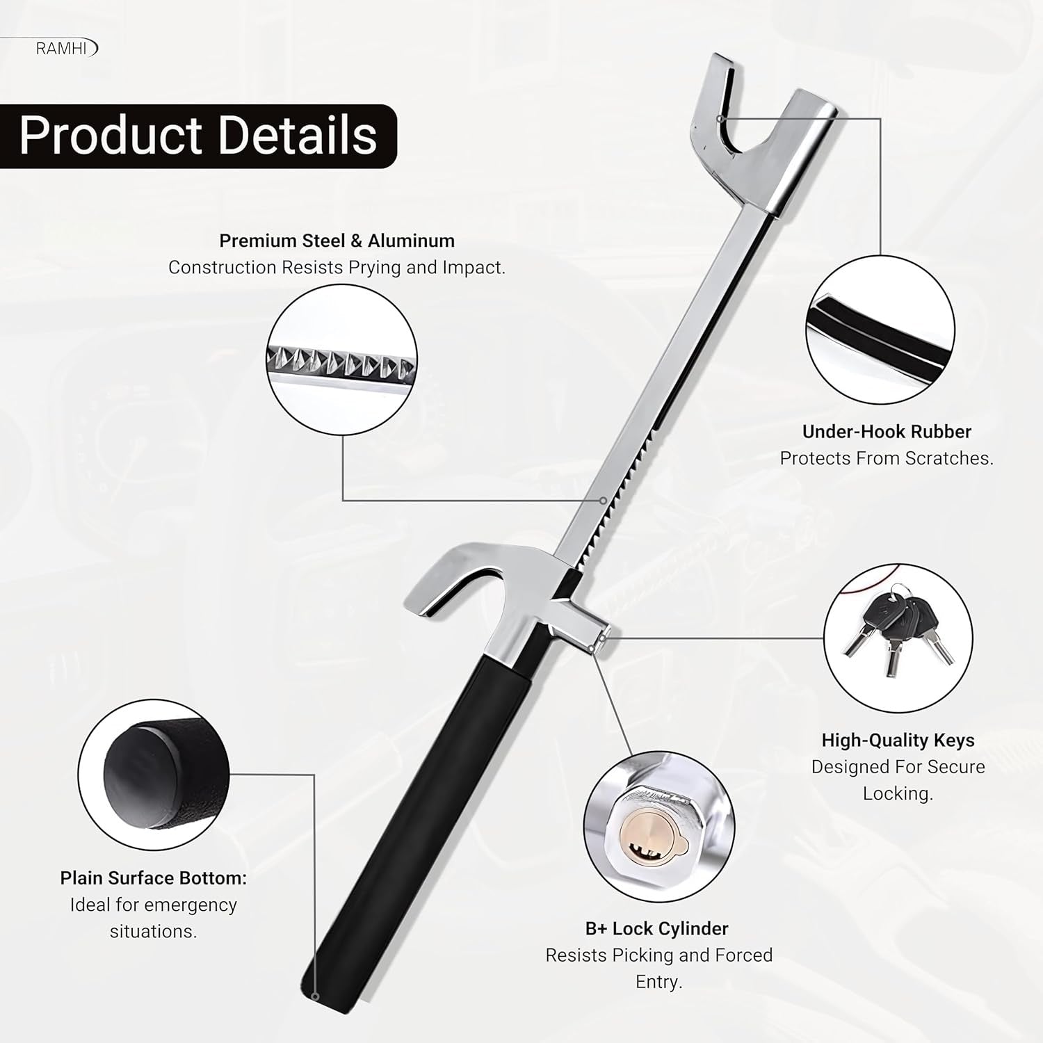 B9 Pro Heavy Duty Anti-Theft Steering Wheel Lock with Signal Blocker Pouch