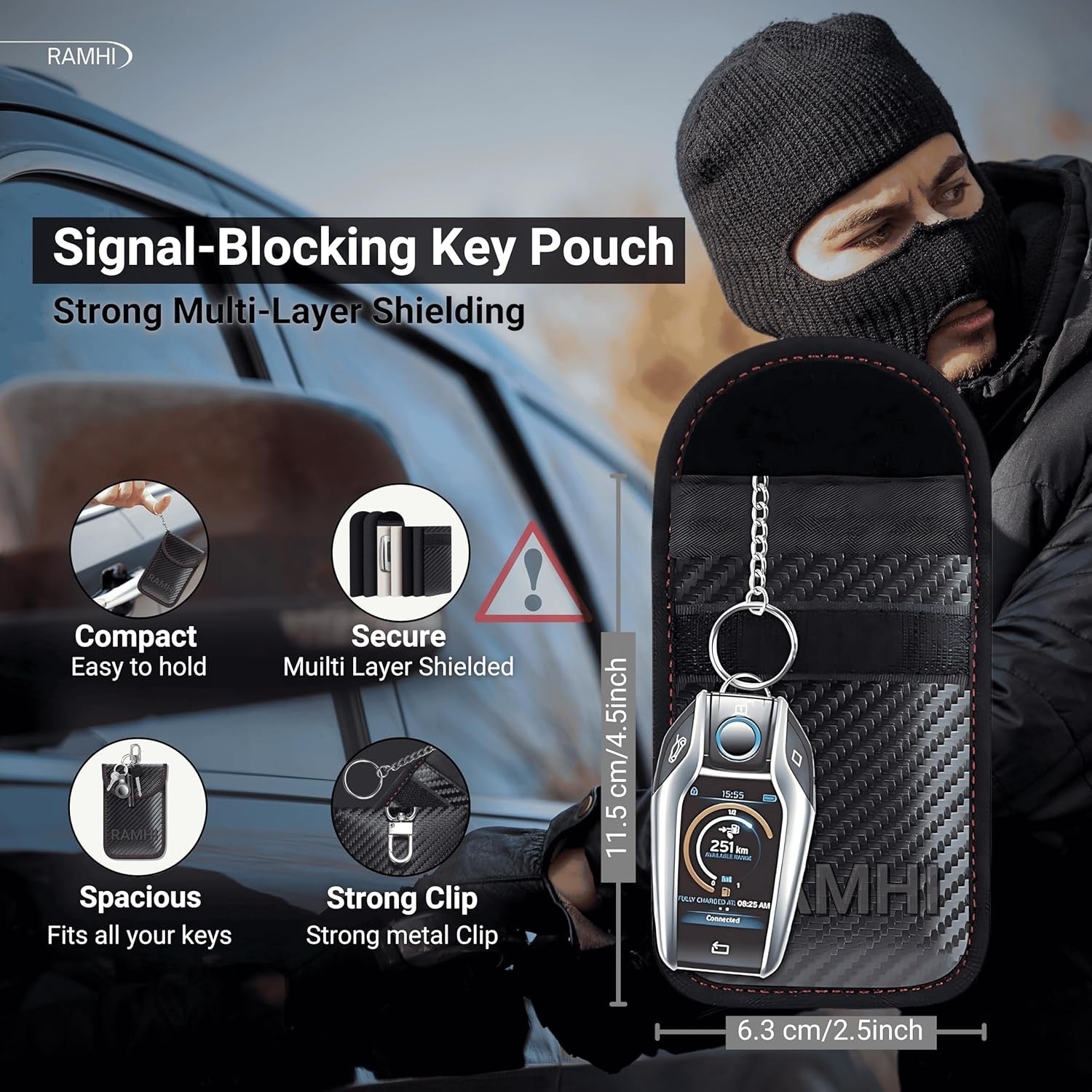 B9 Pro Heavy Duty Anti-Theft Steering Wheel Lock with Signal Blocker Pouch
